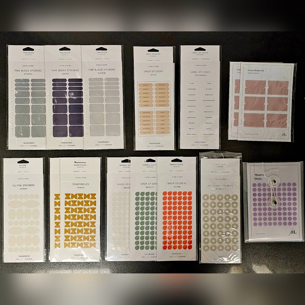 Cloth and Paper Stickers, Shapes, SWOT, CEO, Time Block, Tab, Highlight, Ellipse